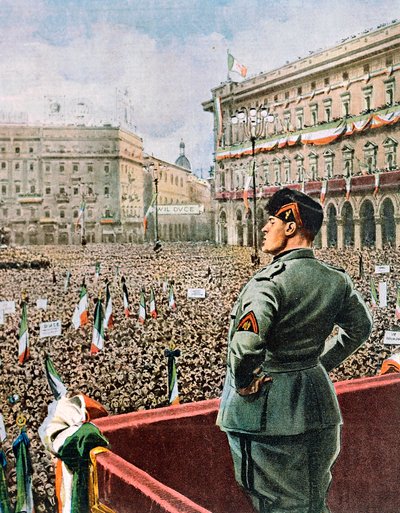 Toespraak van de Duce op Piazza Duomo in Milaan, uitgave van La Domenica del Corriere, mei 1930 door Achille Beltrame