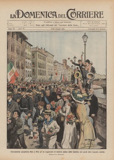 Enthousiaste ontvangst in Pisa voor een regiment infanterie teruggekeerd uit Calabrië door Achille Beltrame