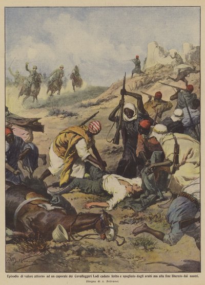 Episode van moed rond een korporaal van de Lodi Cavalerie die gewond raakte en werd beroofd door door Achille Beltrame