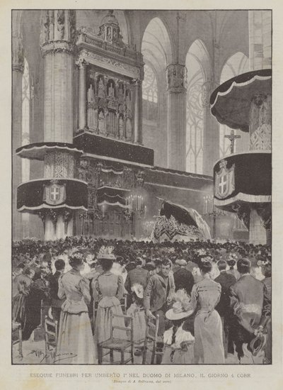 Begrafenis voor Umberto I in de Kathedraal van Milaan, op de 4e Corr door Achille Beltrame