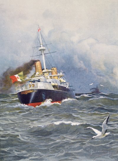 Eerste klas slagschip Re Umberto, illustratie door Achille Beltrame (1871-1945) uit het weekblad L