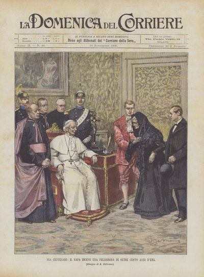 Onder de honderdjarigen, de paus ontvangt een pelgrim van meer dan honderd jaar oud door Achille Beltrame