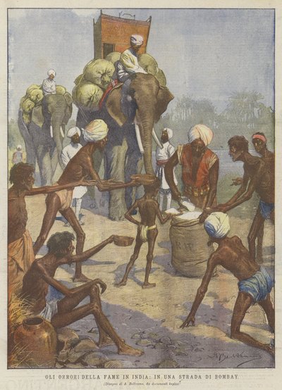 De Verschrikkingen van de Honger in India, op een Straat in Bombay door Achille Beltrame