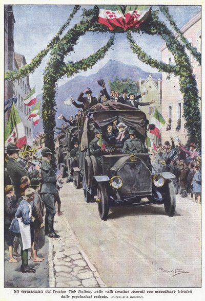 De toeristen van de Italiaanse Touring Club in de Trentino-valleien ontvangen met gastvrijheid door Achille Beltrame