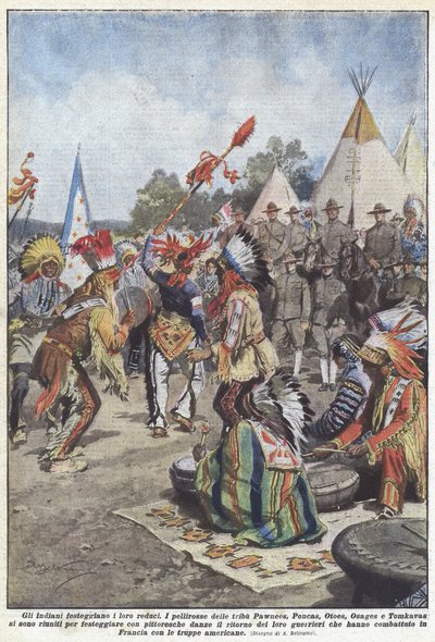 De Indianen vieren hun terugkerende soldaten door Achille Beltrame