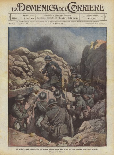 De laatste koortsachtige momenten in onze loopgraaf voor de aanval op de vijandelijke linies door Achille Beltrame