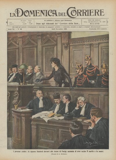 De beroemde processen, mevrouw Steinheil voor het Hof van Assisen in Parijs, beschuldigd van moord door Achille Beltrame