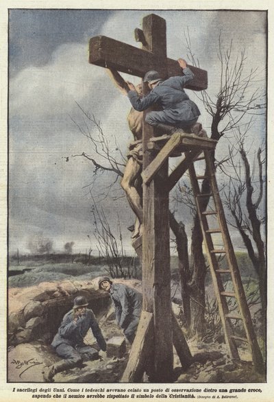 De heiligschennissen van de Hunnen door Achille Beltrame
