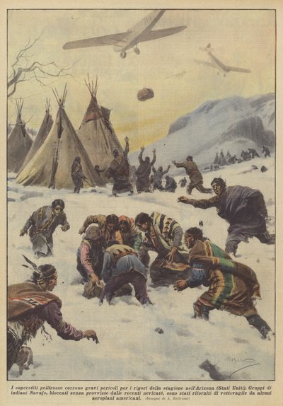 De overlevende indianen lopen grote gevaren door de strenge winter in Arizona (Verenigde Staten) door Achille Beltrame