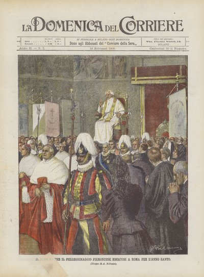 De paus ontvangt de Piëmontese pelgrimage die naar Rome is gekomen voor het Heilige Jaar door Achille Beltrame