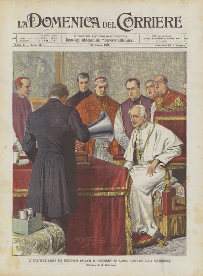 Paus Leo XIII spreekt de apostolische zegen uit voor de fonograaf door Achille Beltrame