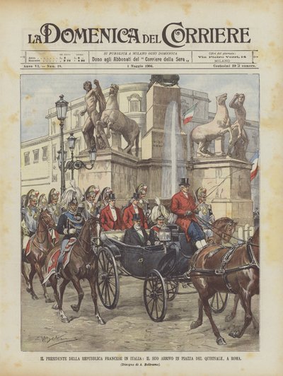 De president van de Franse Republiek in Italië, zijn aankomst op het Piazza del Quirinale, in Rome door Achille Beltrame