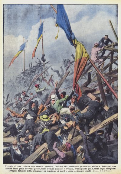 De instorting van een tribune met drieduizend mensen door Achille Beltrame