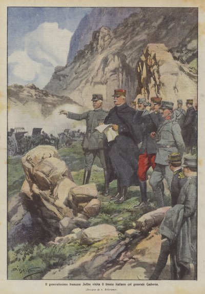 De Franse opperbevelhebber Joffre bezoekt het Italiaanse front met generaal Cadorna door Achille Beltrame