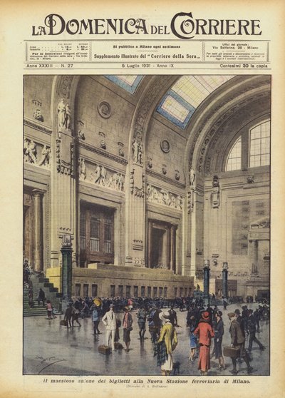 De majestueuze ticketzaal van het nieuwe treinstation van Milaan door Achille Beltrame
