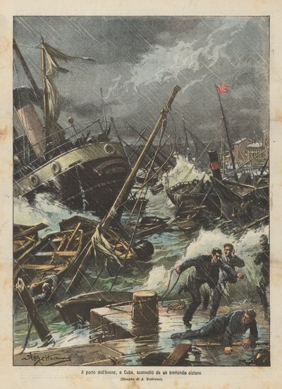 De haven van Havana, Cuba, verwoest door een hevige orkaan door Achille Beltrame