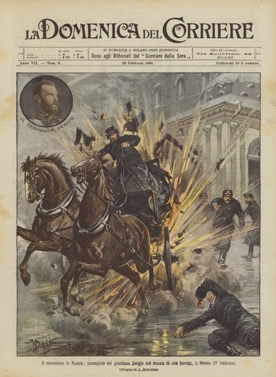 Het terrorisme in Rusland, moord op groothertog Sergej met een bom in Moskou (17 februari) door Achille Beltrame