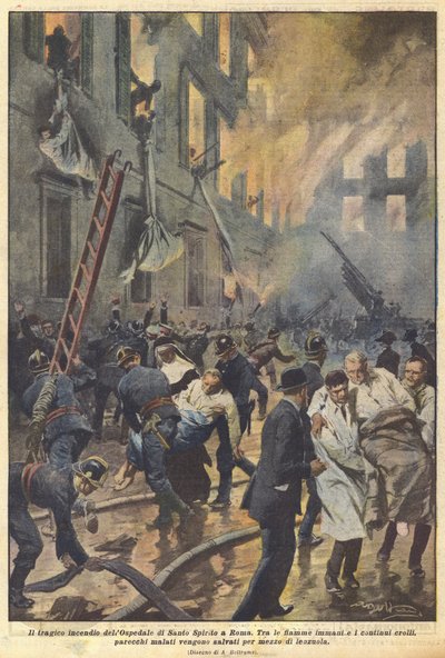 De tragische brand van het Santo Spirito Ziekenhuis in Rome door Achille Beltrame