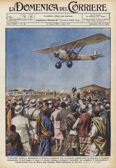 De triomfantelijke aankomst in Mogadishu van Francis Lombardi door Achille Beltrame