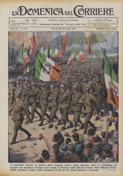 De triomfantelijke terugkeer naar het vaderland van de legioenen uit Spanje door Achille Beltrame