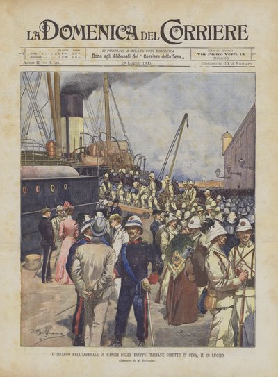 Het Inschepen van Italiaanse Troepen naar China in het Arsenaal van Napels, op 10 Juli door Achille Beltrame