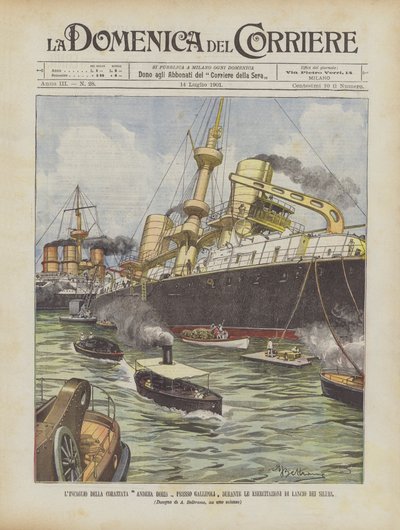 De aanvaring van het slagschip Andrea Doria bij Gallipoli, tijdens de torpedo-oefeningen door Achille Beltrame