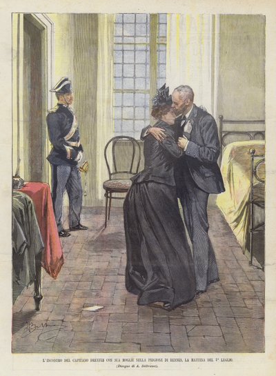 De ontmoeting van kapitein Dreyfus met zijn vrouw in de gevangenis van Rennes, op de ochtend van 1 juli door Achille Beltrame