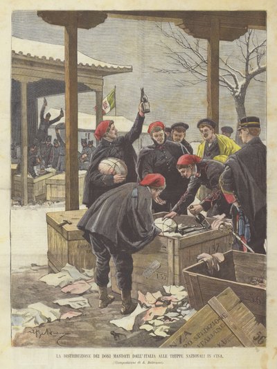 De distributie van de geschenken gestuurd door Italië aan de nationale troepen in China door Achille Beltrame