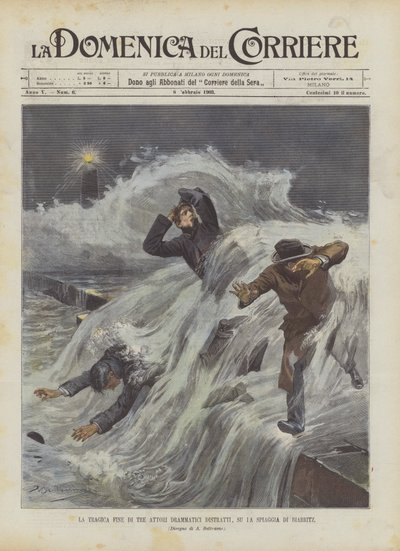 Het tragische einde van drie verstrooide dramatische acteurs op het strand van Biarritz door Achille Beltrame