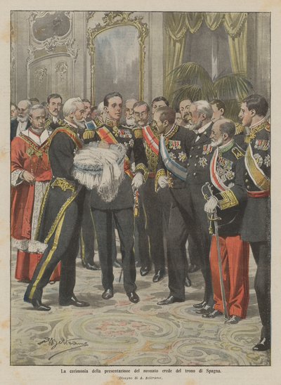 De ceremonie van de presentatie van de pasgeboren erfgenaam van de Spaanse troon door Achille Beltrame