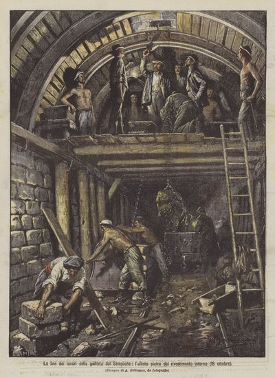 Het einde van de werkzaamheden aan de Simplontunnel, de laatste steen van de binnenbekleding (18 oktober) door Achille Beltrame