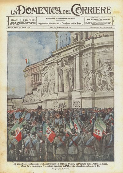 De grandioze viering van de verjaardag van Vittorio Veneto, op het Altaar van het Vaderland in Rome door Achille Beltrame