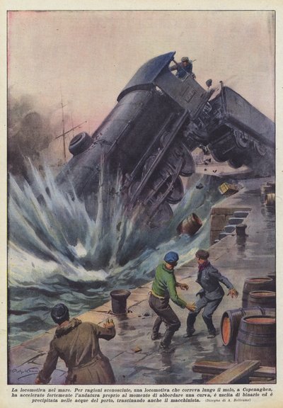 De locomotief in de zee door Achille Beltrame