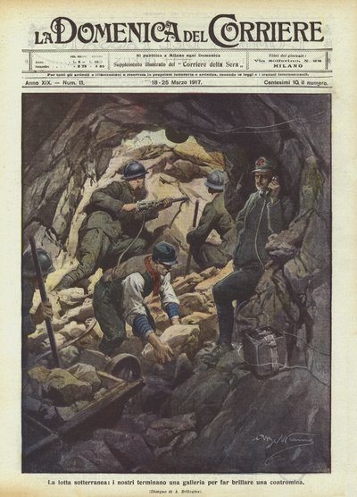 De ondergrondse strijd, onze mensen voltooien een tunnel om een tegenmijn tot ontploffing te brengen door Achille Beltrame