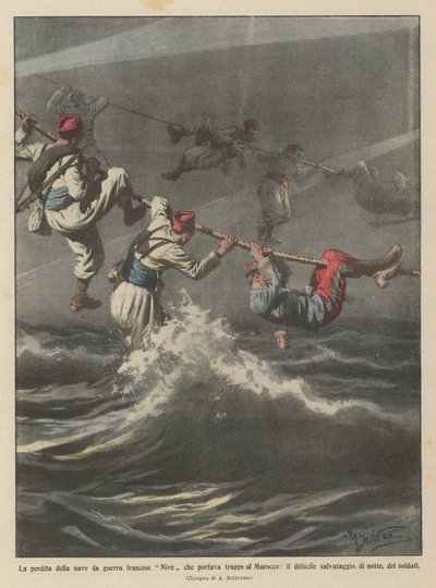 Het verlies van het Franse oorlogsschip Nive dat troepen naar Marokko bracht door Achille Beltrame