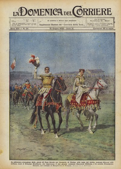 De pittoreske evocatie van de glorie van het Huis Savoye in de Carrousel van Turijn door Achille Beltrame