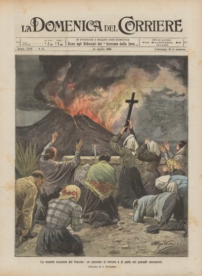 De recente uitbarsting van de Vesuvius, een episode van angst en medelijden in de bedreigde dorpjes door Achille Beltrame