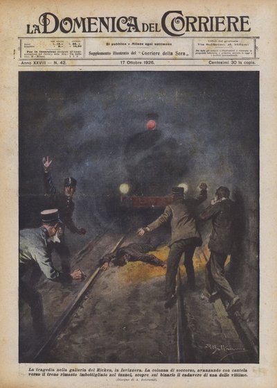 De tragedie in de Ricken-tunnel in Zwitserland door Achille Beltrame