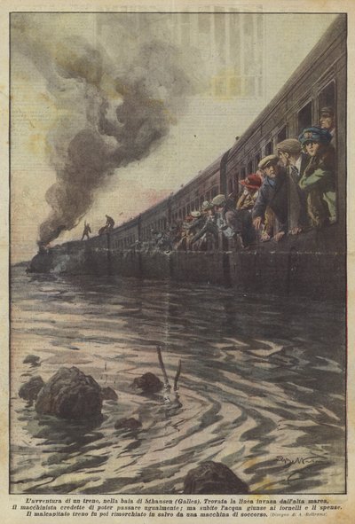 Het avontuur van een trein in de baai van Sthansen (Wales) door Achille Beltrame