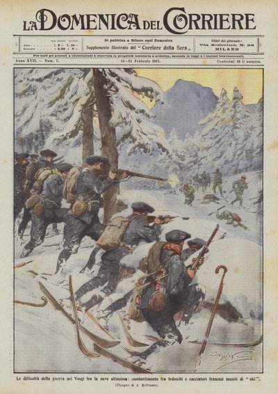 De moeilijkheden van de oorlog in de Vogezen in diepe sneeuw, gevecht tussen Duitsers door Achille Beltrame