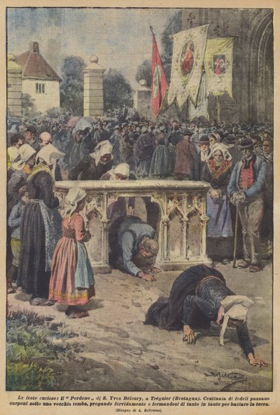 De curieuze feesten, de Vergeving van Sint Yves Heloury, in Treguier (Bretagne) door Achille Beltrame