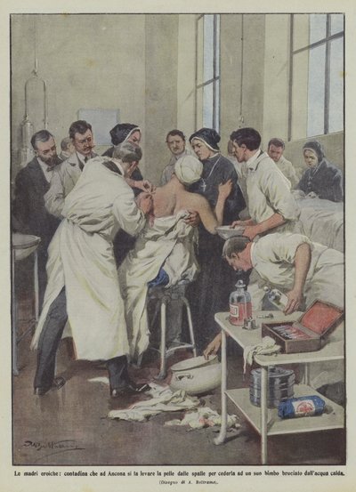 De heroïsche moeders, boerin in Ancona die haar huid van haar schouders laat halen om het aan haar kind te geven door Achille Beltrame