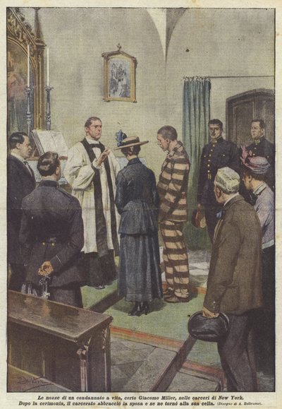 Het huwelijk van een levenslang veroordeelde, Giacomo Miller, in de gevangenis van New York door Achille Beltrame
