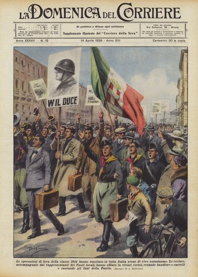 De dienstplichtoperaties van de klasse van 1914 hebben in heel Italië scènes van groot enthousiasme veroorzaakt door Achille Beltrame