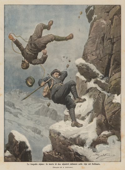 De alpiene tragedies, de dood van twee Milanese bergbeklimmers in de Alpen van de Dauphiné door Achille Beltrame
