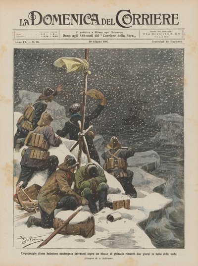 De bemanning van een gestrande walvisvaarder gered op een ijsblok na twee dagen door Achille Beltrame