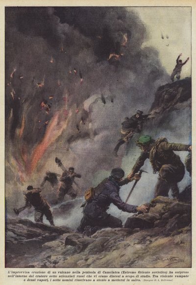 De plotselinge uitbarsting van een vulkaan op het schiereiland Kamtsjatka (Verre Oosten van de Sovjet-Unie) ? door Achille Beltrame