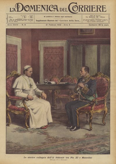 Het historische gesprek van 11 februari tussen Pius XI en Mussolini door Achille Beltrame