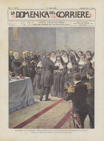 Modena, de uitreiking van de medaille aan zuster Celeste, een heldin van naastenliefde door Achille Beltrame