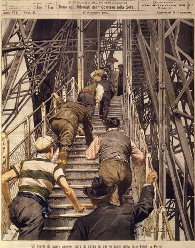 Nieuwe sporten: hardloopwedstrijd de trappen van de Eiffeltoren op in Parijs, 17 december door Achille Beltrame